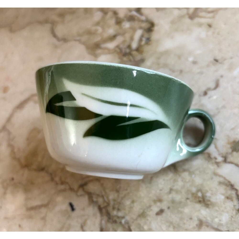 Vintage Jackson China Coffee Tea Cup Airbrushed Green Leaves 1960's Made in USA